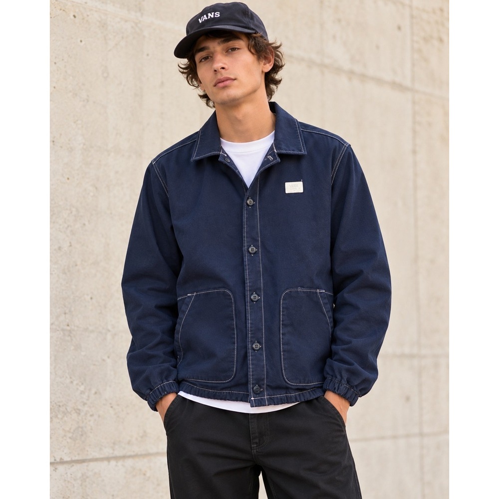Vans Chore Jacket Men's Small Navy Blue Plaid Lined Workwear Skater Y2K Coat